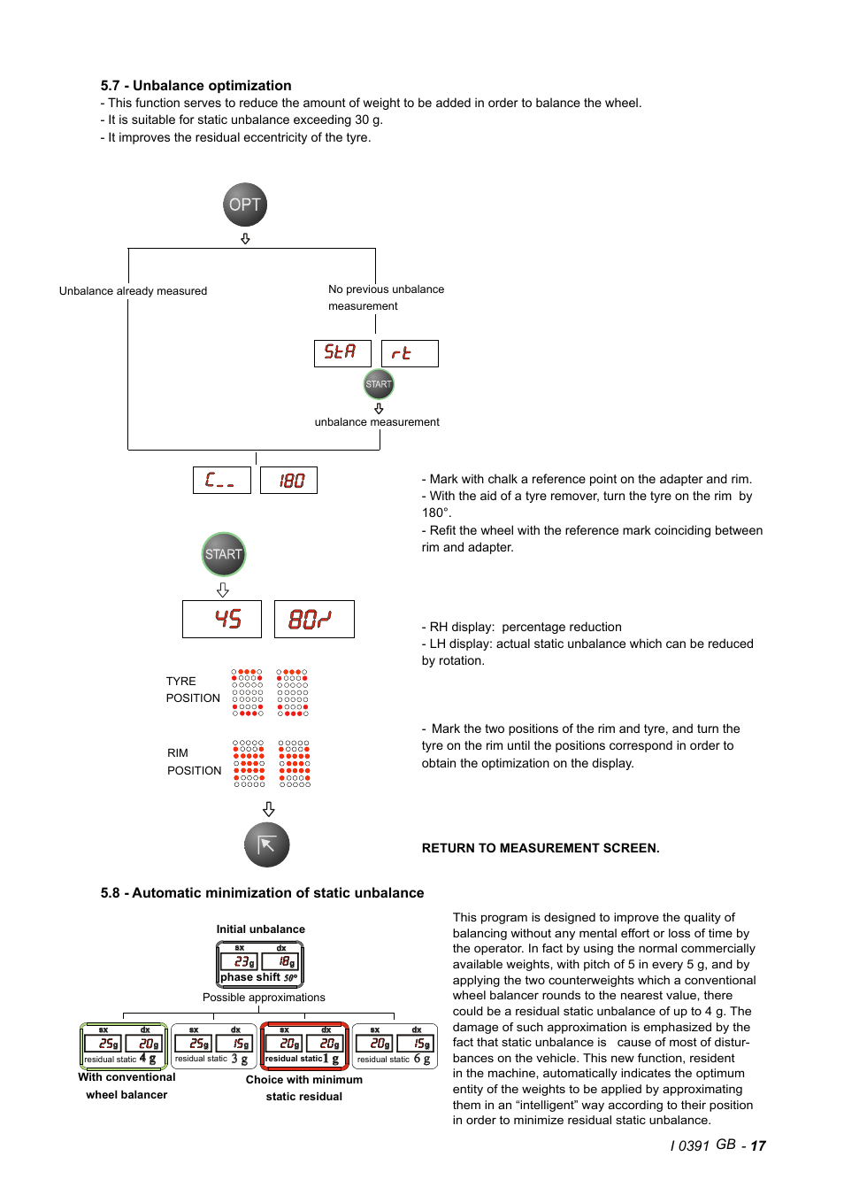 Gb 5.7 - unbalance optimization, 8 - automatic minimization of static unbalance | CEMB USA C72_2SE (C) User Manual | Page 17 / 28