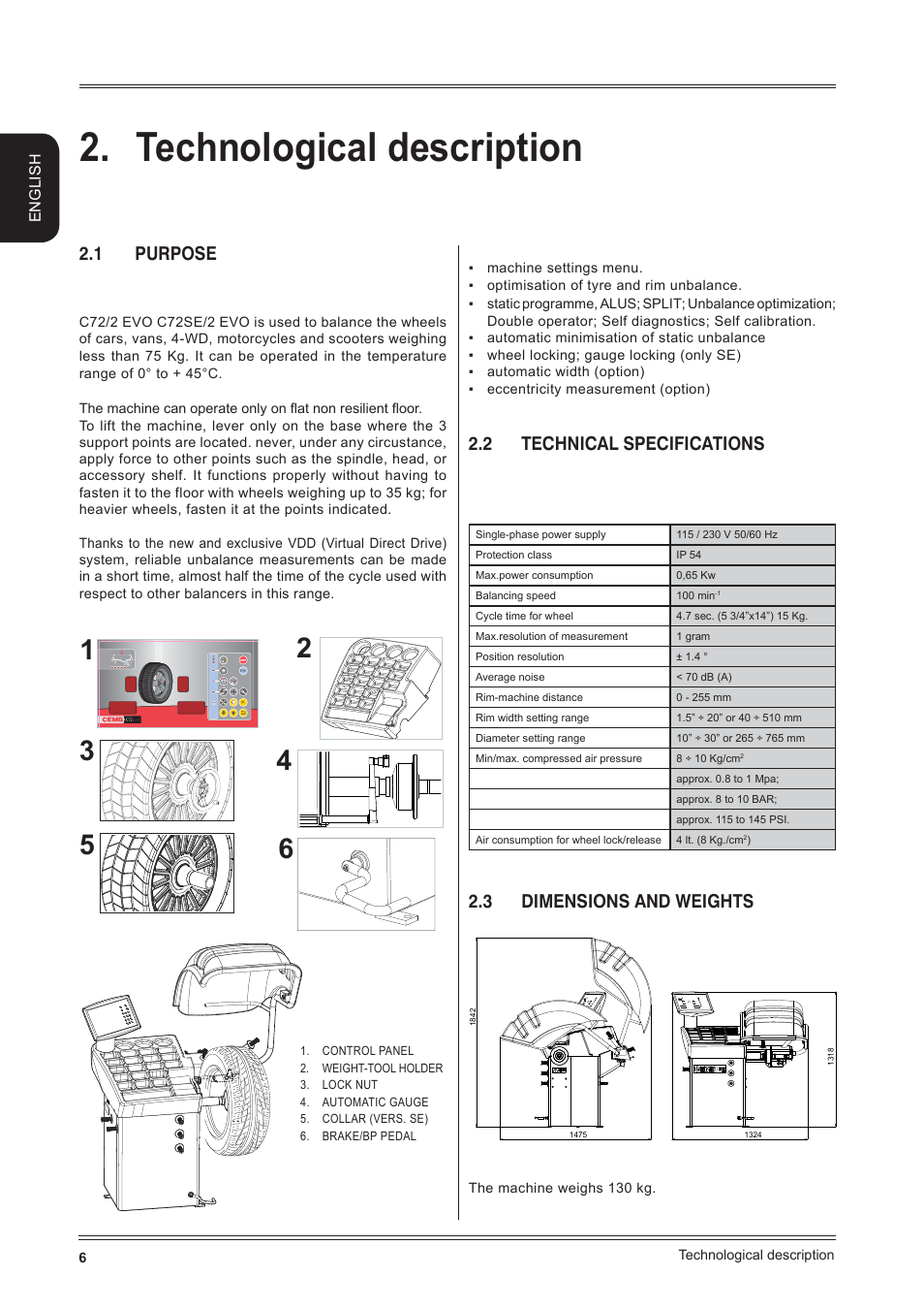 Technological description, 1 purpose, 2 technical specifications | 3 dimensions and weights | CEMB USA C72_2SE EVO (B) User Manual | Page 6 / 24