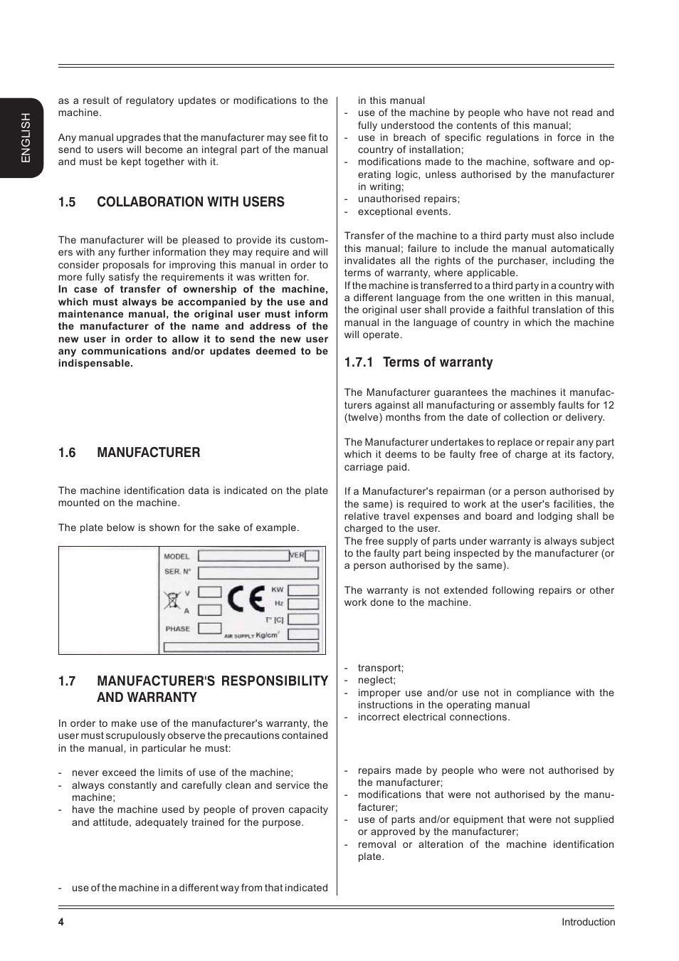 5 collaboration with users, 6 manufacturer, 7 manufacturer's responsibility and warranty | 1 terms of warranty | CEMB USA C71_2 evo (E) User Manual | Page 4 / 22
