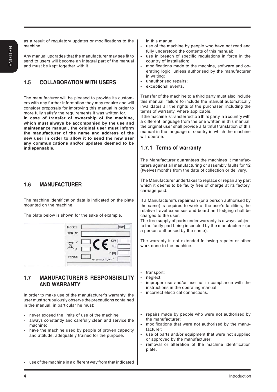 5 collaboration with users, 6 manufacturer, 7 manufacturer's responsibility and warranty | 1 terms of warranty | CEMB USA C71_2 SE evo (B) User Manual | Page 4 / 22