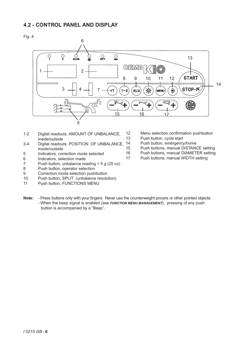 2 - control panel and display | CEMB USA K10 (D) User Manual | Page 6 / 17