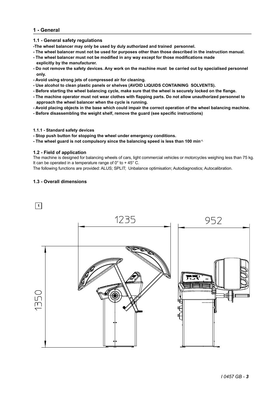 1 - general, 1 - general safety regulations, 1 - standard safety devices | 2 - field of application, 3 - overall dimensions | CEMB USA K8 (B) User Manual | Page 3 / 16