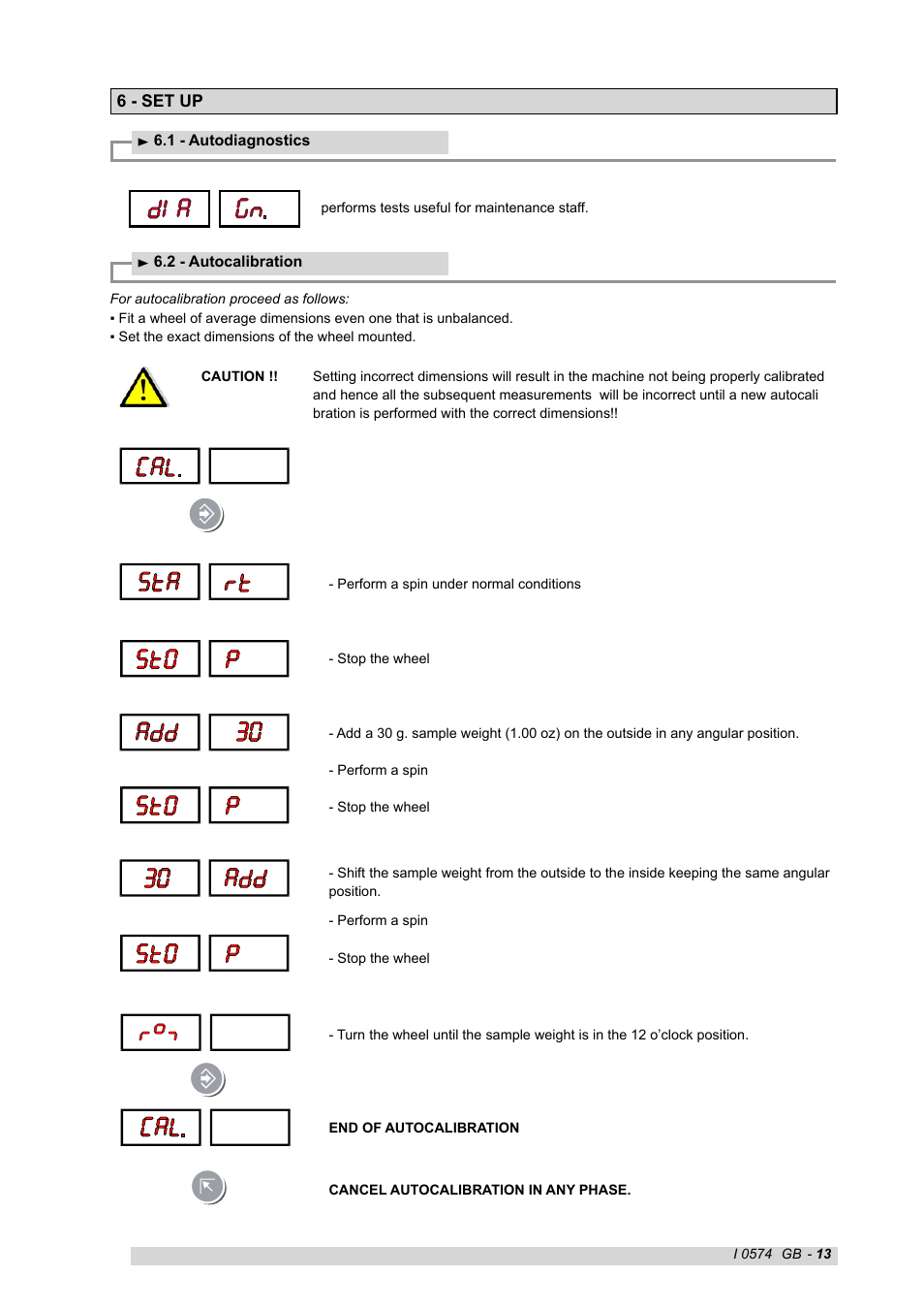 6 - set up, 1 - autodiagnostics, 2 - autocalibration | CEMB USA K22 (A) User Manual | Page 13 / 18