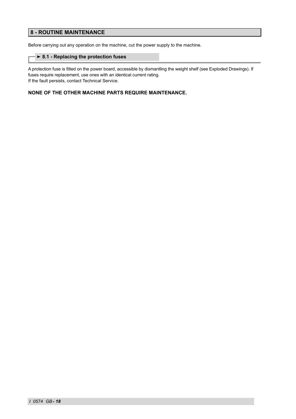 8 - routine maintenance, 1 - replacing the protection fuses | CEMB USA K22 (A) User Manual | Page 18 / 18
