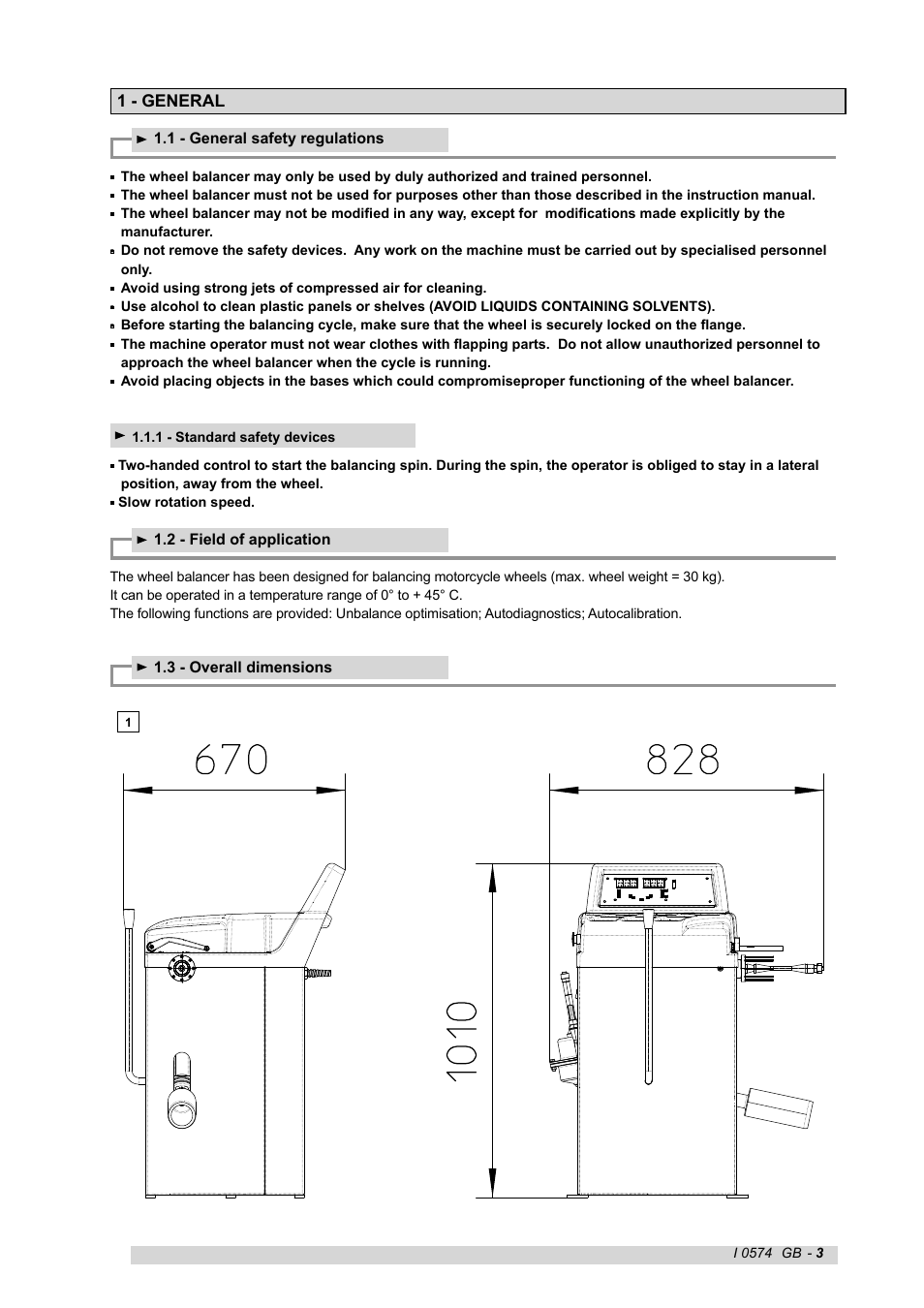 1 - general, 1 - general safety regulations, 1 - standard safety devices | 2 - field of application, 3 - overall dimensions | CEMB USA K22 (A) User Manual | Page 3 / 18
