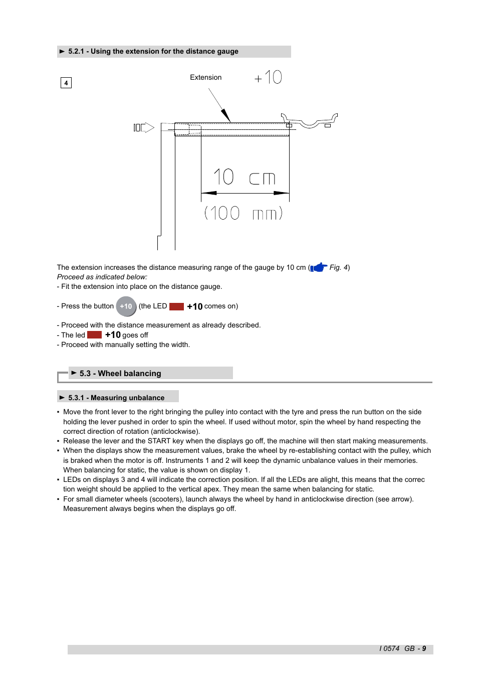 1 - using the extension for the distance gauge, 3 - wheel balancing, 1 - measuring unbalance | CEMB USA K22 (A) User Manual | Page 9 / 18