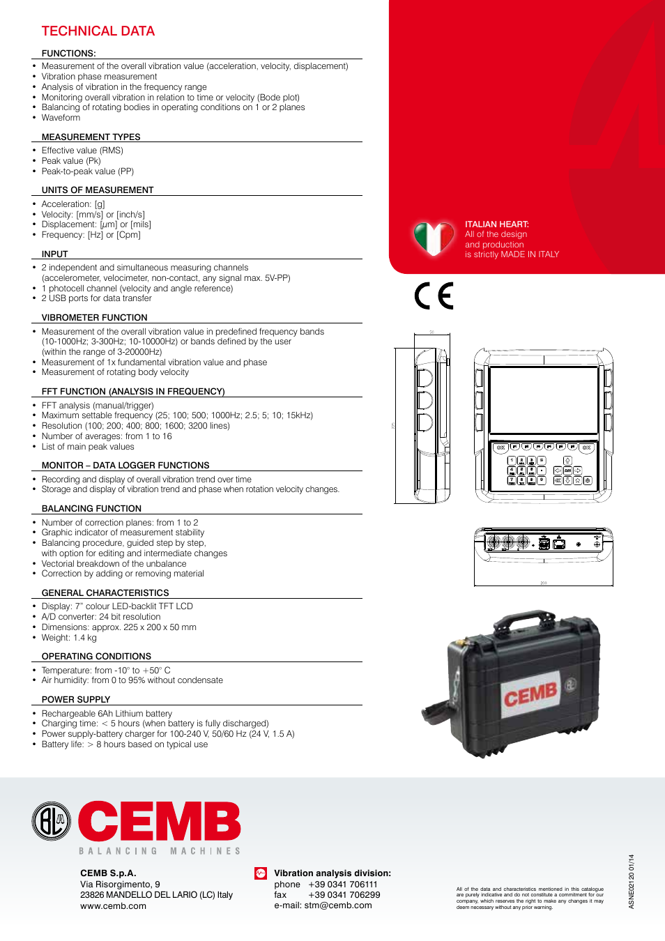 Technical data | CEMB USA N600 User Manual | Page 4 / 4