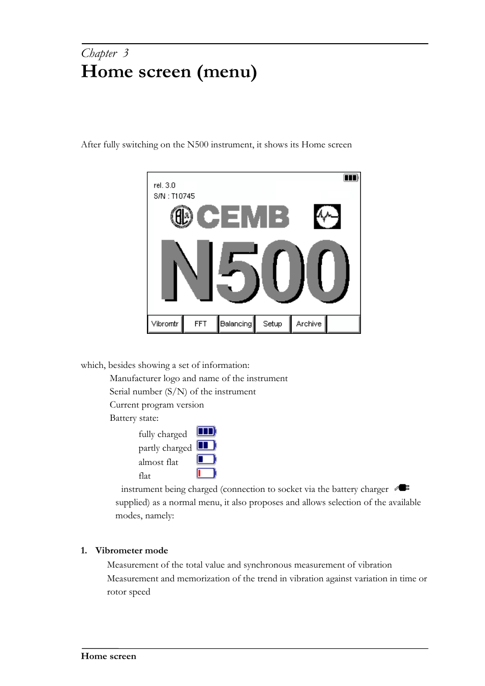 Home screen (menu), Chapter 3 | CEMB USA N500 User Manual | Page 19 / 89