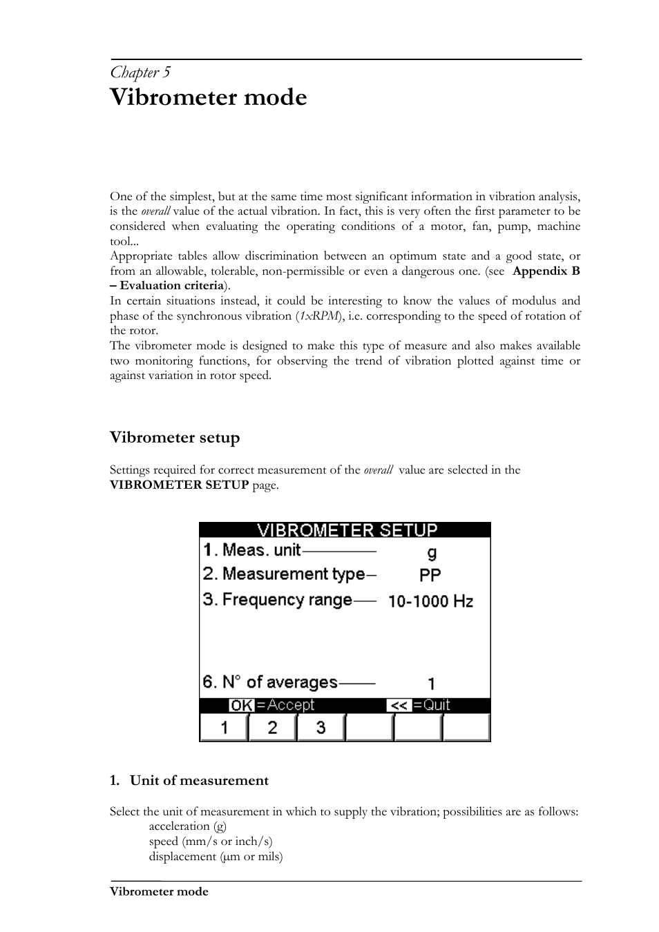 Vibrometer mode, Chapter 5, Vibrometer setup | CEMB USA N500 User Manual | Page 25 / 89