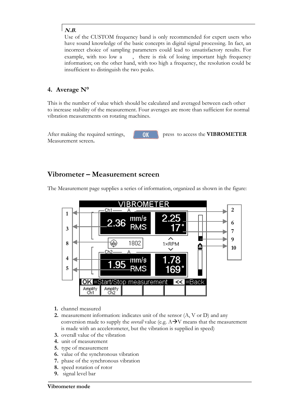 Vibrometer – measurement screen | CEMB USA N500 User Manual | Page 27 / 89