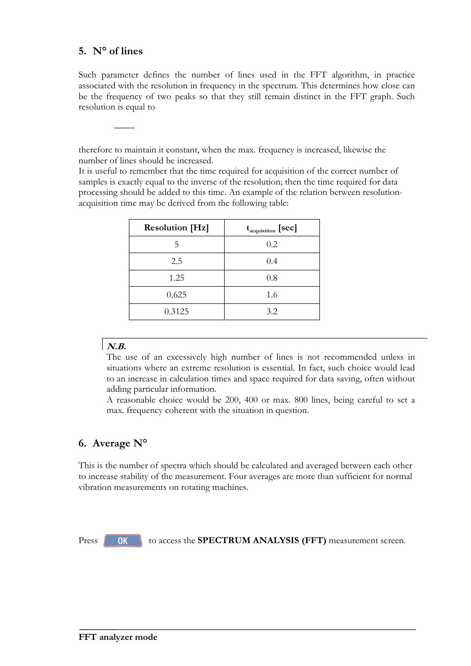 N° of lines, Average n | CEMB USA N500 User Manual | Page 35 / 89