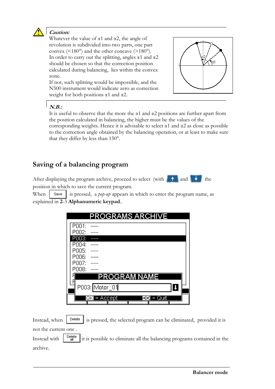 Saving of a balancing program | CEMB USA N500 User Manual | Page 56 / 89