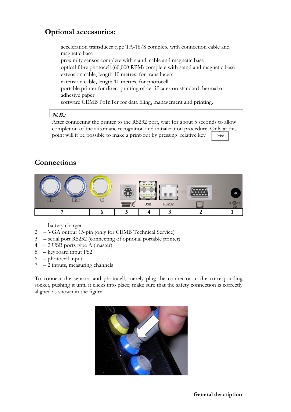 Optional accessories, Connections | CEMB USA N500 User Manual | Page 6 / 89