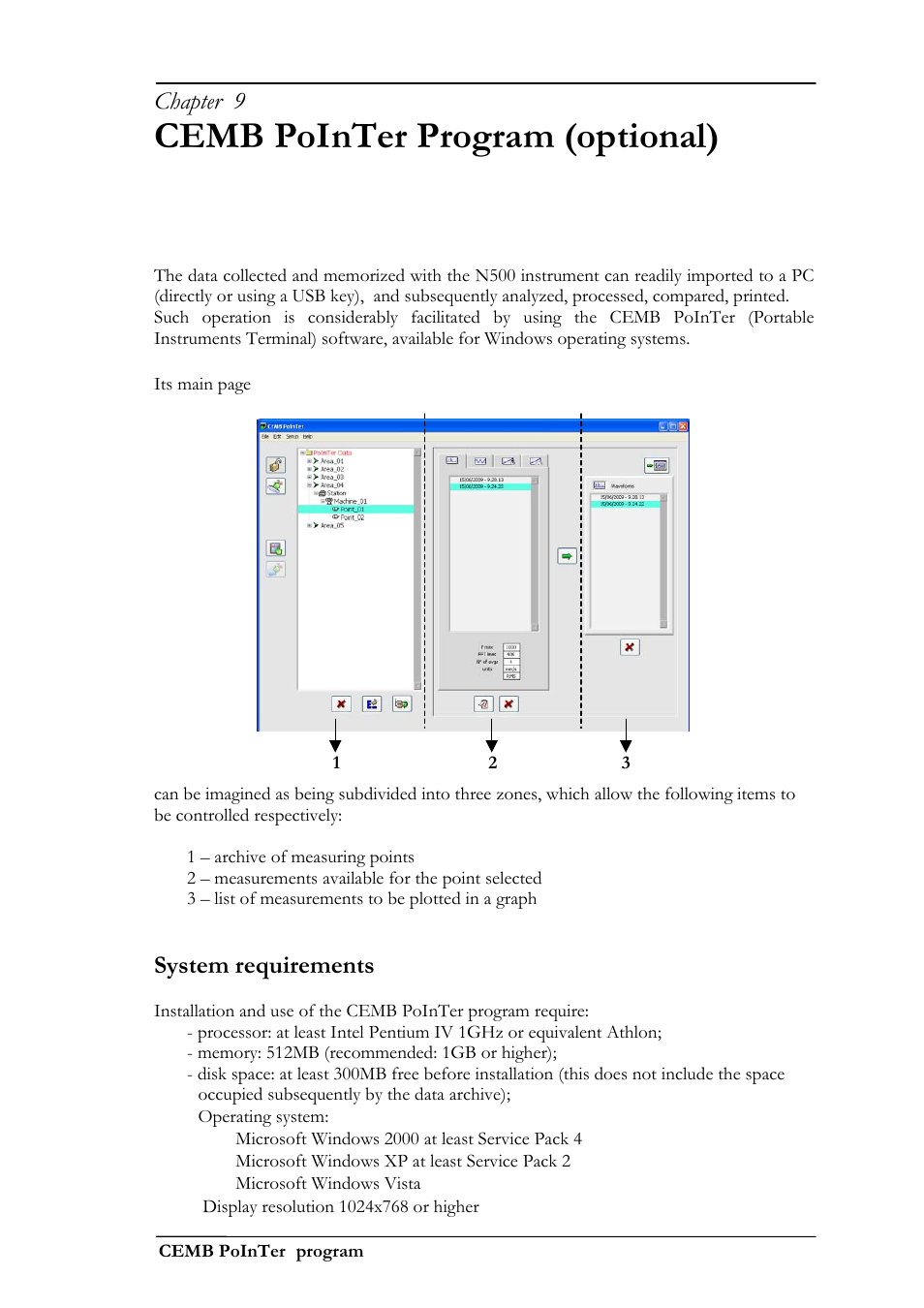 Cemb pointer program (optional), Chapter 9, System requirements | CEMB USA N500 User Manual | Page 63 / 89