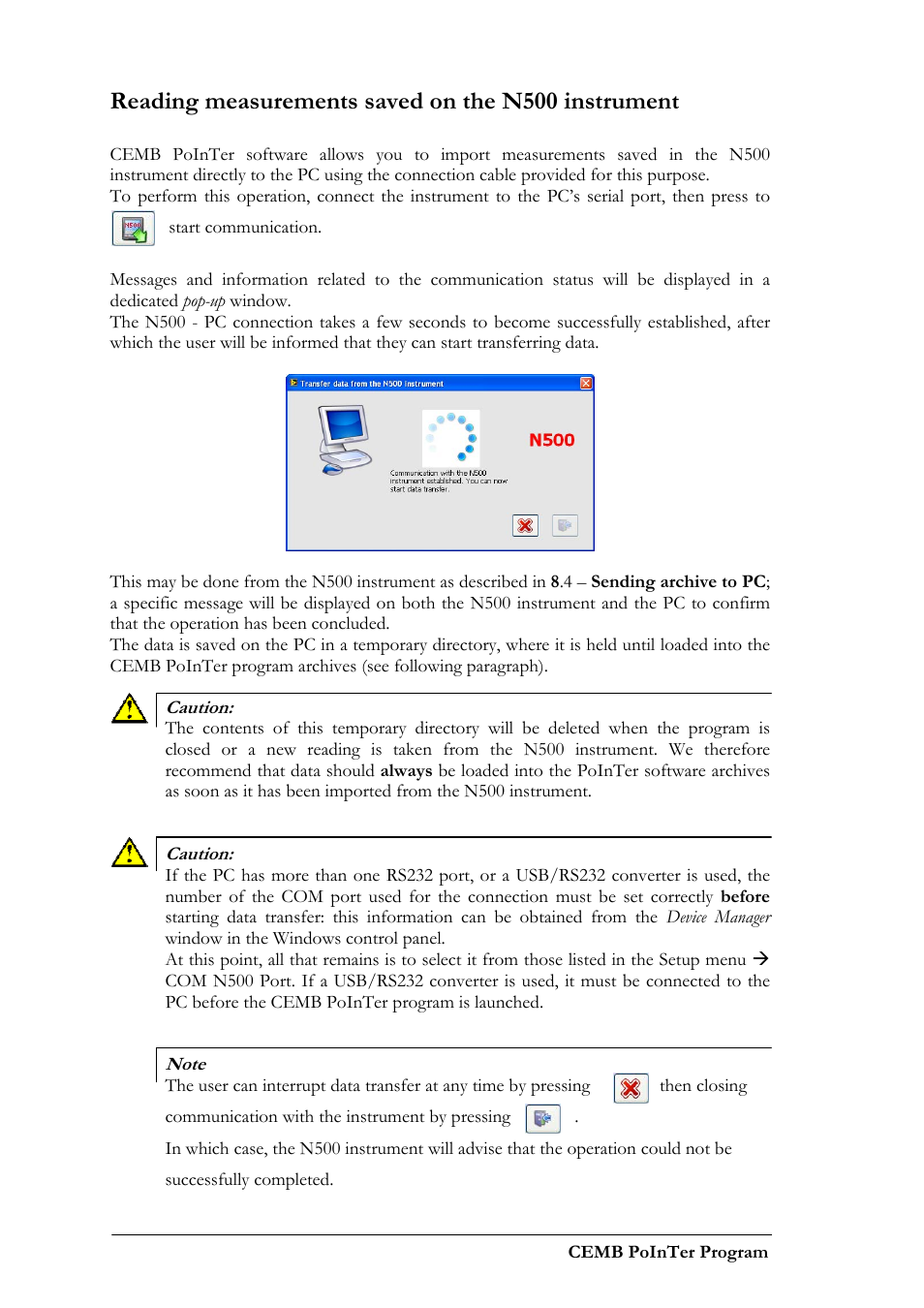 Reading measurements saved on the n500 instrument | CEMB USA N500 User Manual | Page 68 / 89