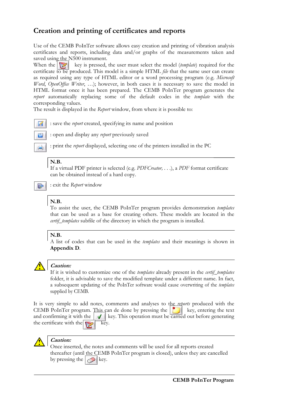 Creation and printing of certificates and reports | CEMB USA N500 User Manual | Page 74 / 89