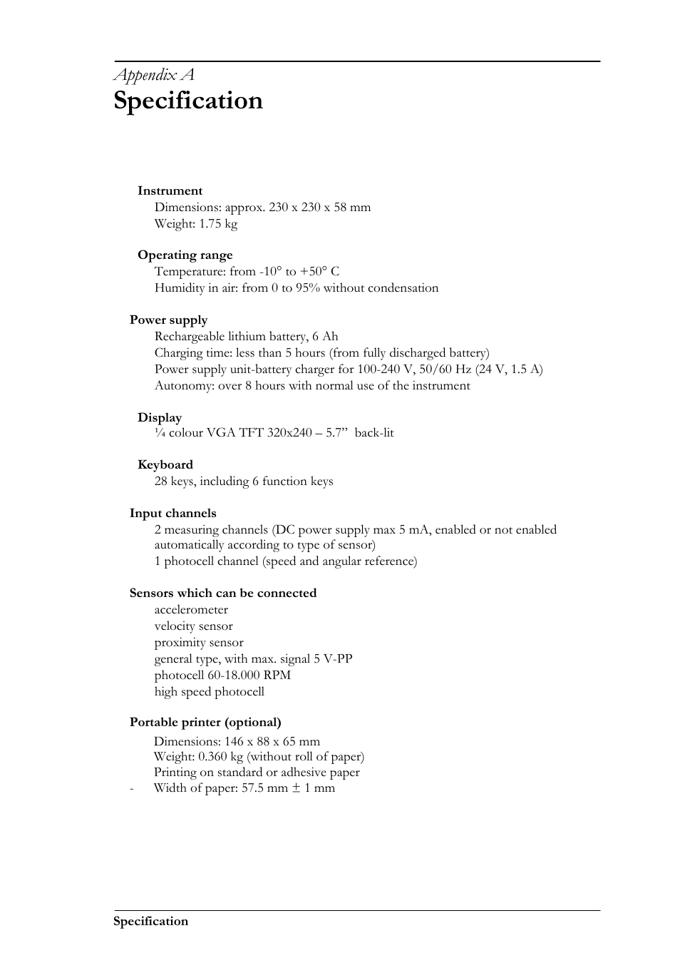 Specification, Appendix a | CEMB USA N500 User Manual | Page 75 / 89