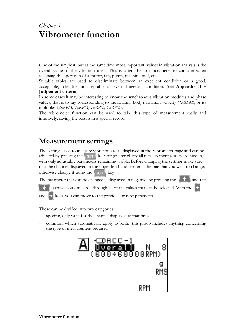 Vibrometer function, Measurement settings, Chapter 5 | CEMB USA N300 User Manual | Page 25 / 90