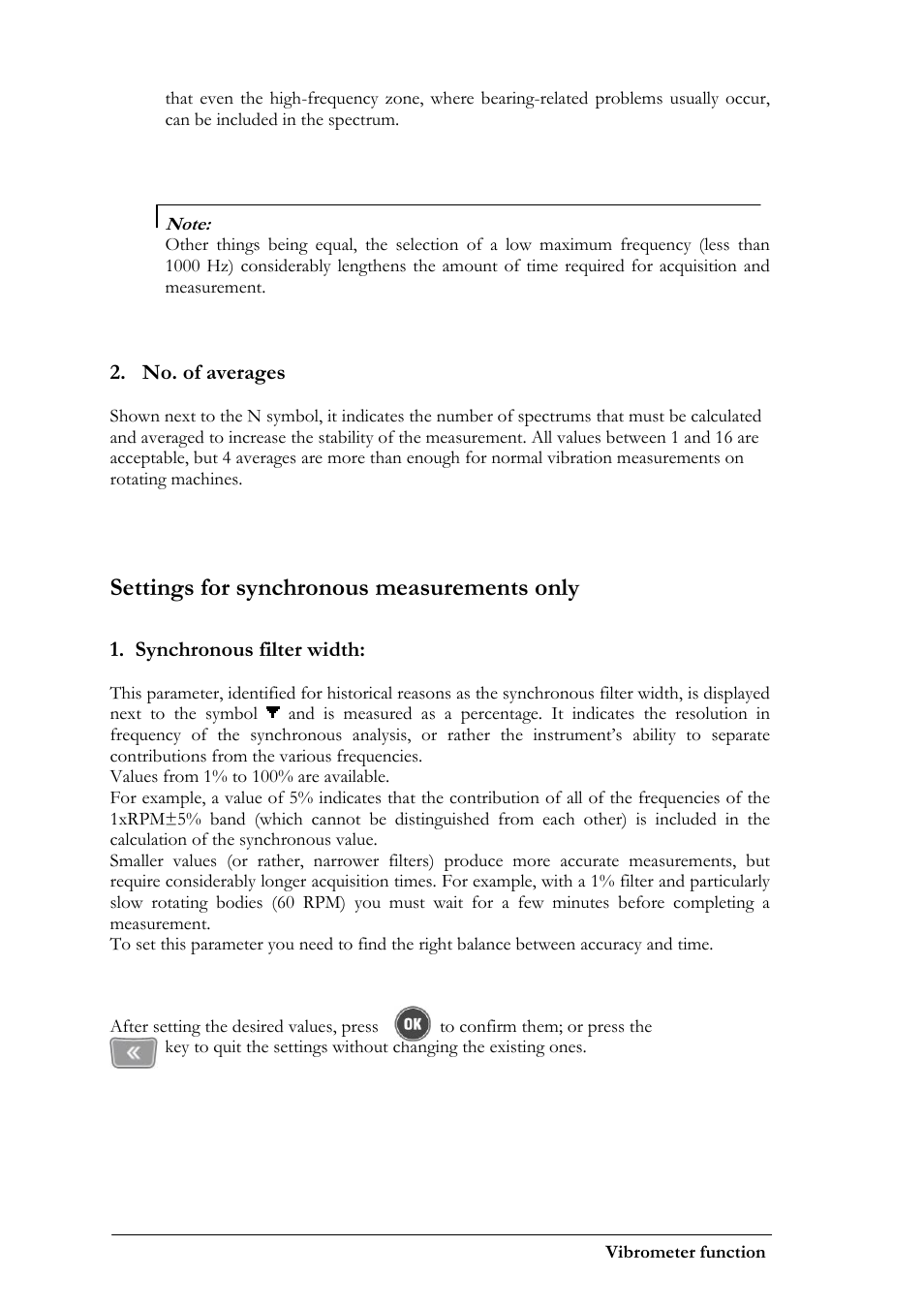 Settings for synchronous measurements only, No. of averages, Synchronous filter width | CEMB USA N300 User Manual | Page 28 / 90