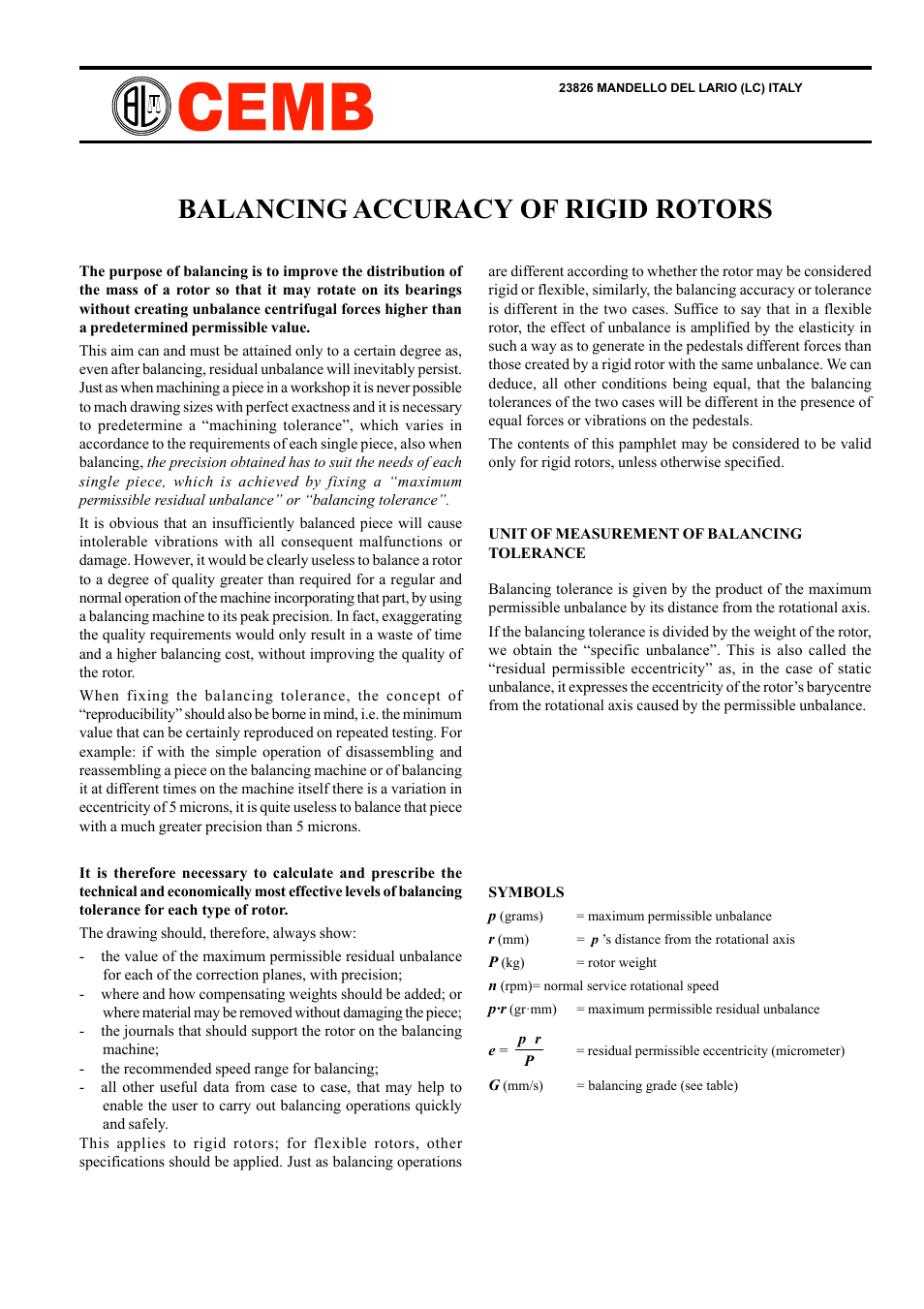 Balancing accuracy of rigid rotors | CEMB USA N300 User Manual | Page 79 / 90