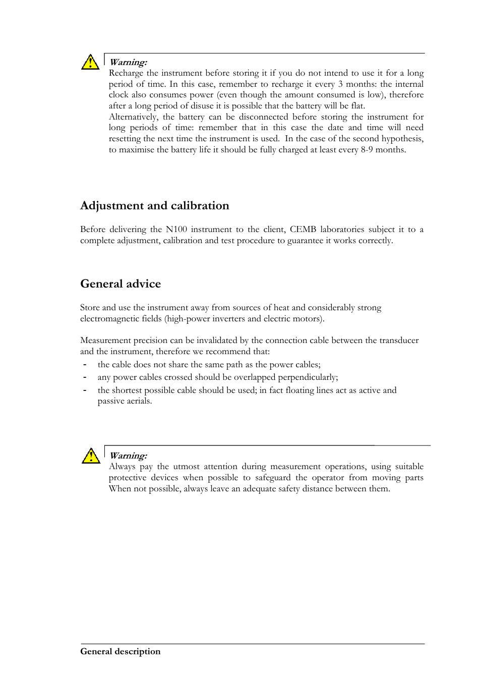 Adjustment and calibration, General advice | CEMB USA N100 User Manual | Page 11 / 68