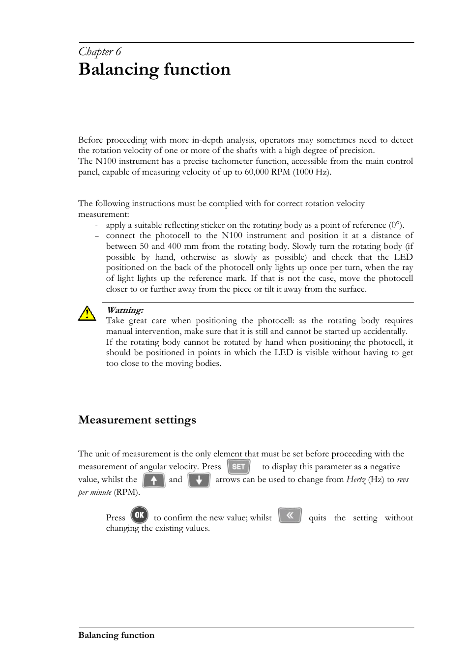 Balancing function, Chapter 6, Measurement settings | CEMB USA N100 User Manual | Page 35 / 68