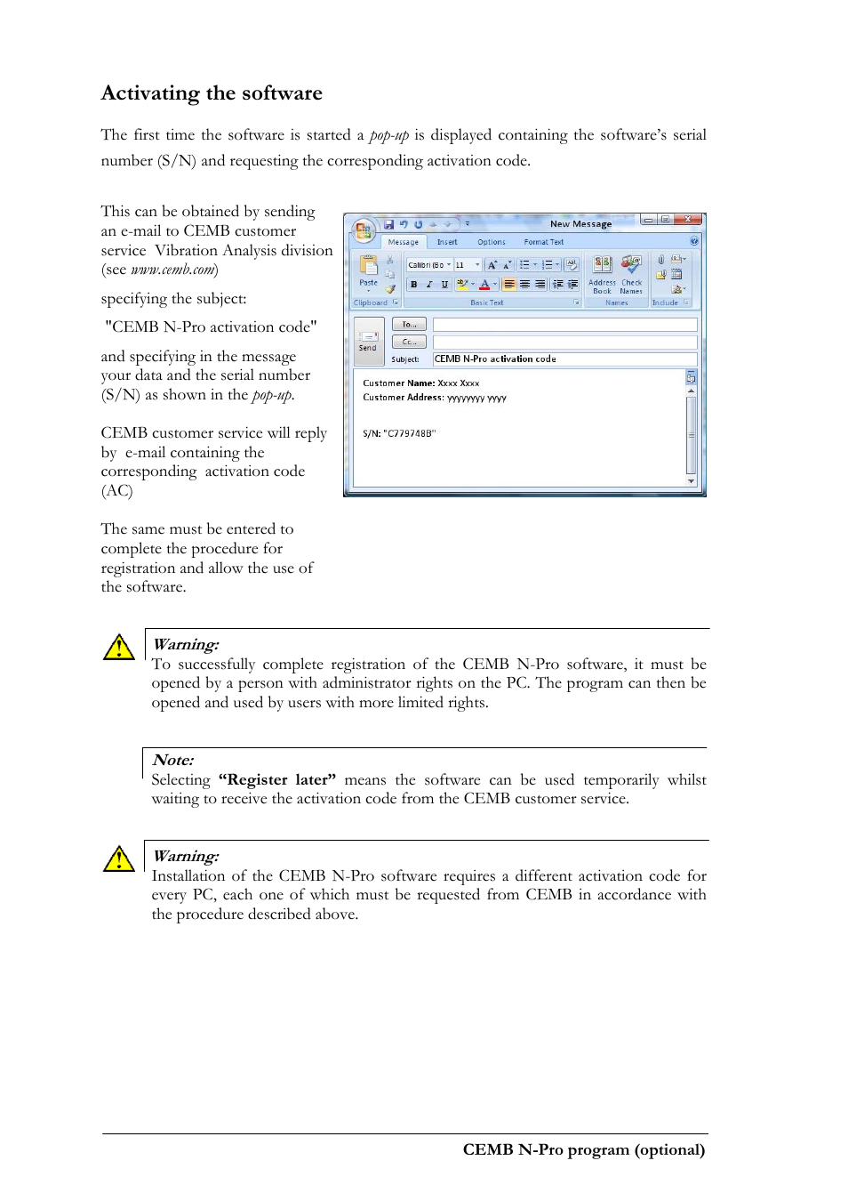 Activating the software | CEMB USA N100 User Manual | Page 40 / 68
