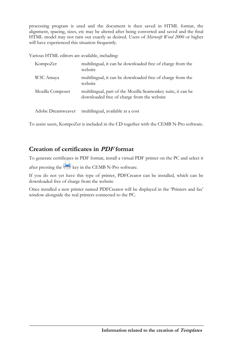 Creation of certificates in, Format | CEMB USA N100 User Manual | Page 64 / 68