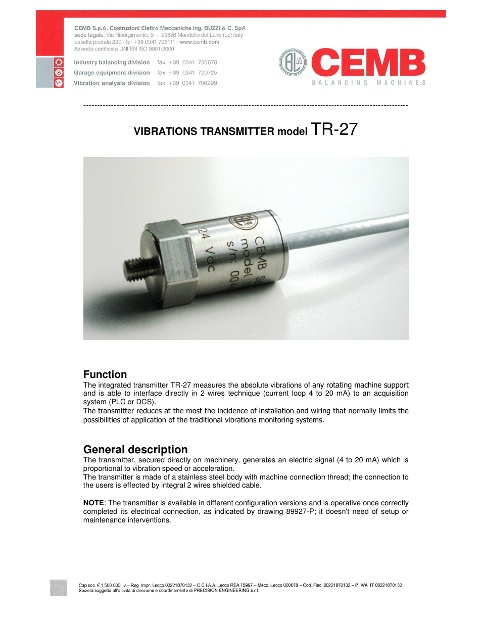 CEMB USA TR-27 User Manual | 4 pages