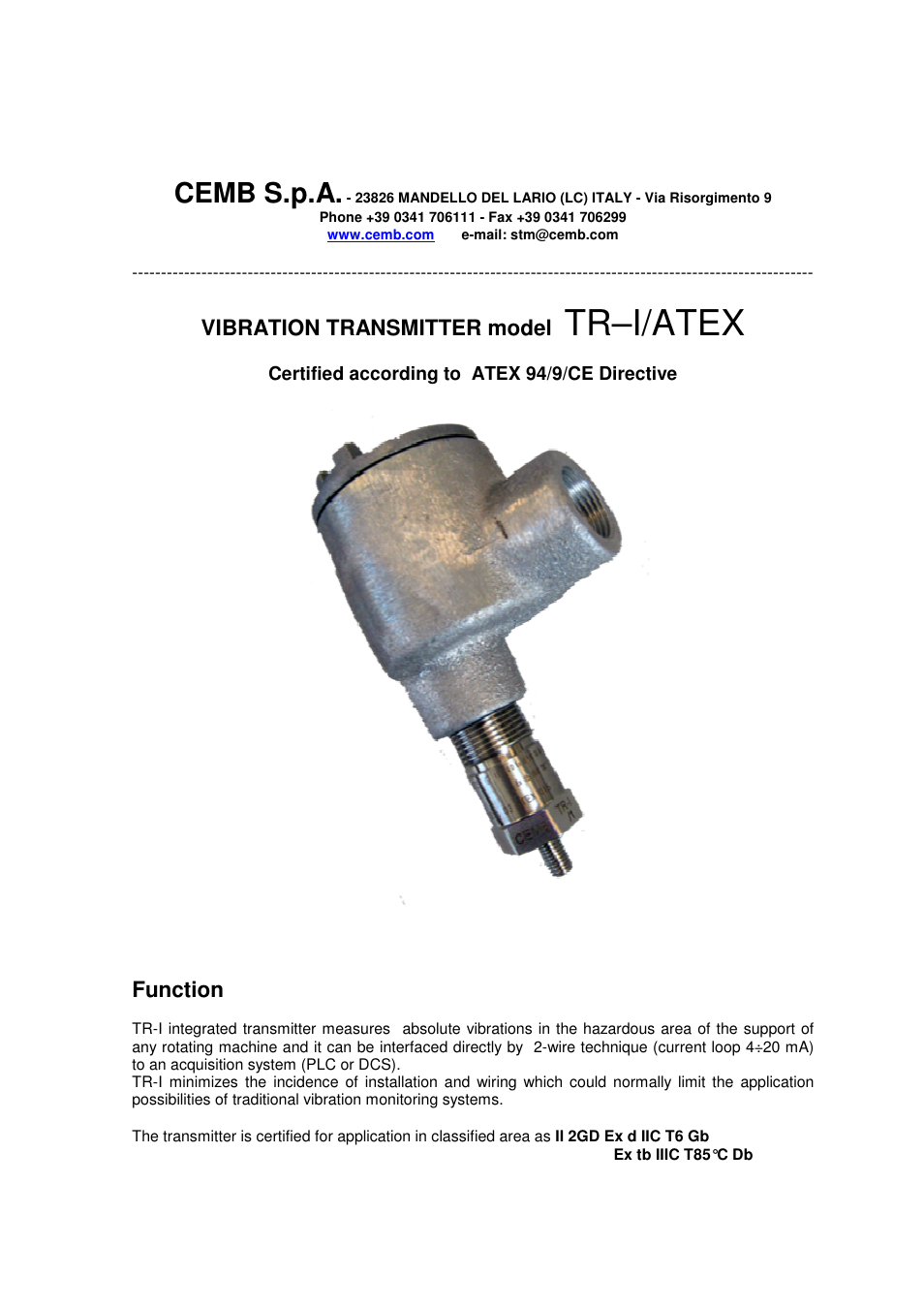 CEMB USA TR–I ATEX User Manual | 7 pages