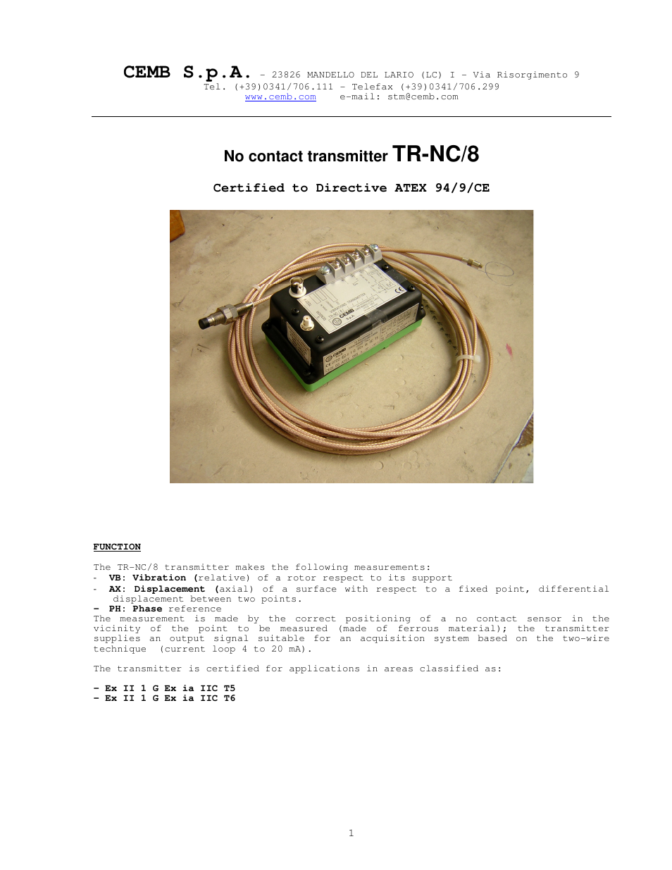 CEMB USA TR-NC8 ATEX User Manual | 8 pages