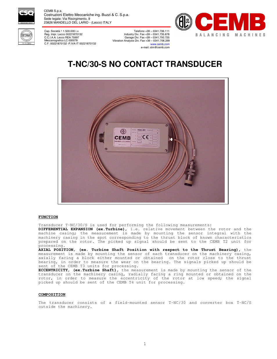 CEMB USA T-NC_30-S User Manual | 4 pages