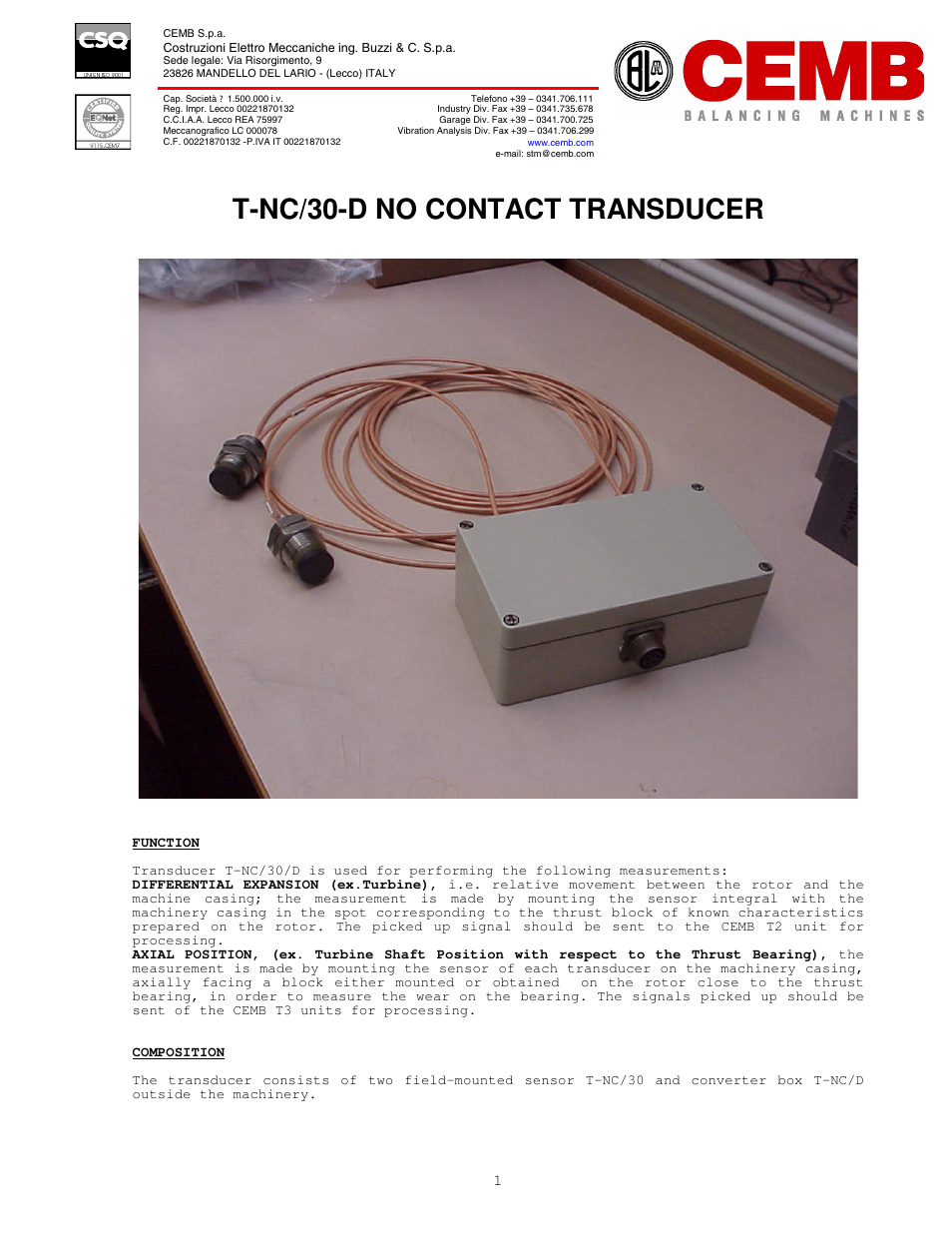 CEMB USA T-NC_30-D User Manual | 4 pages