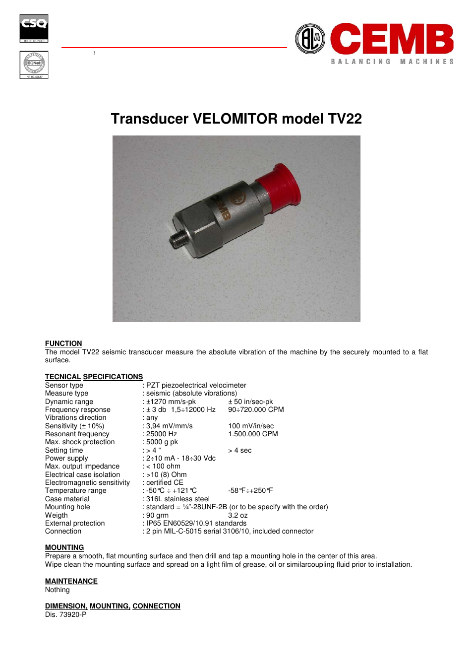 CEMB USA TV22 User Manual | 2 pages