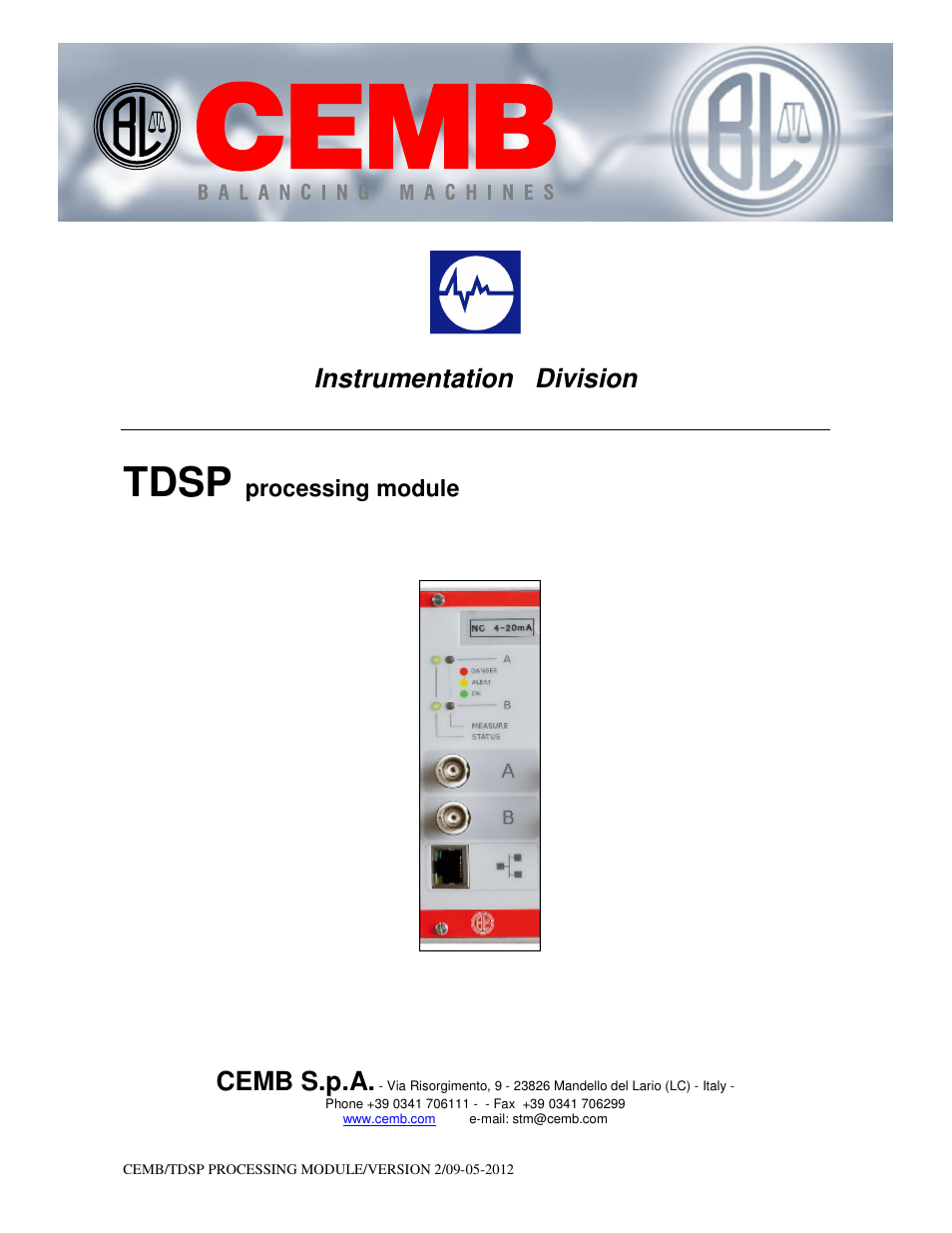Tdsp, Instrumentation division, Cemb s.p.a | CEMB USA TDSP User Manual | Page 10 / 15