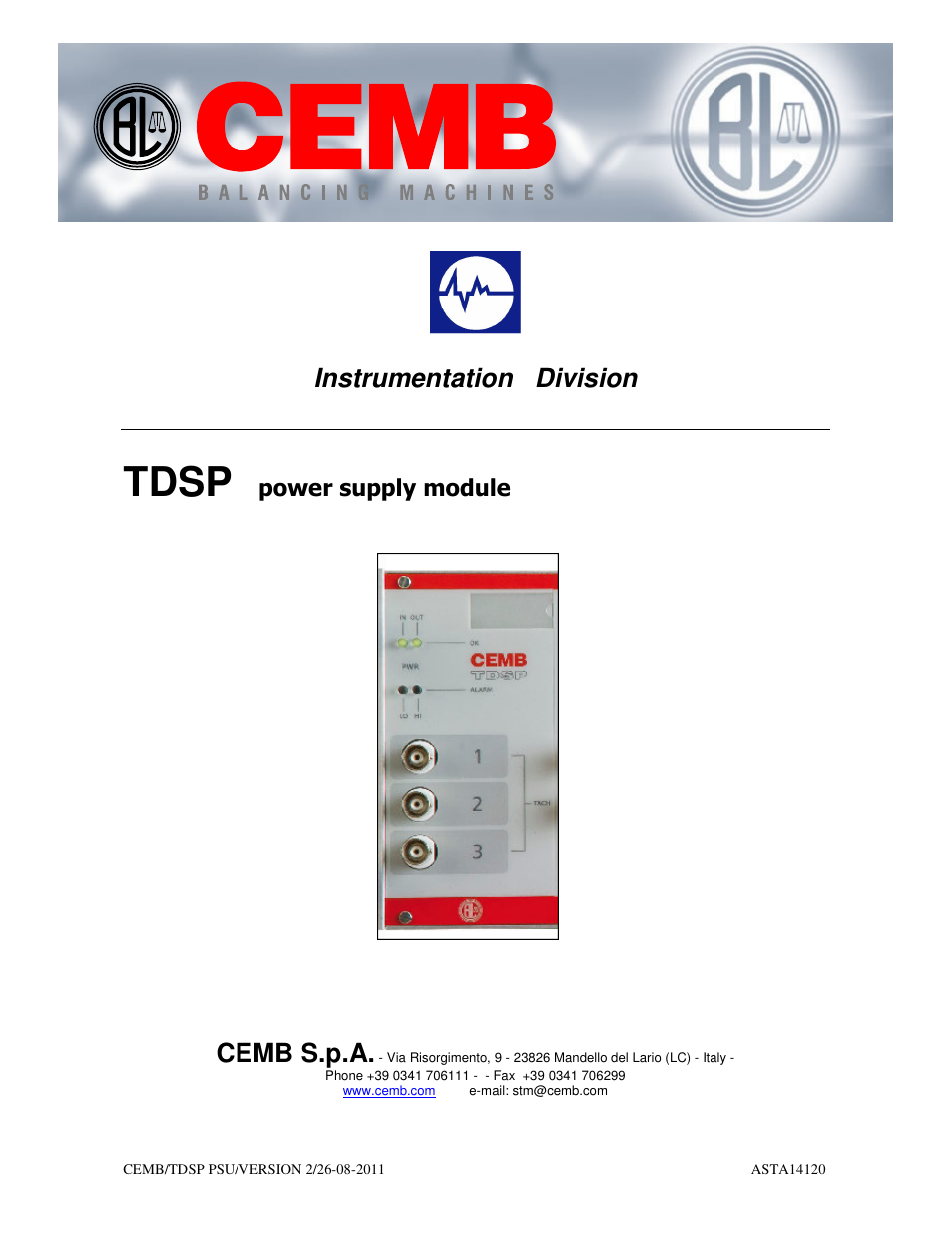 Tdsp, Instrumentation division, Cemb s.p.a | CEMB USA TDSP User Manual | Page 6 / 15