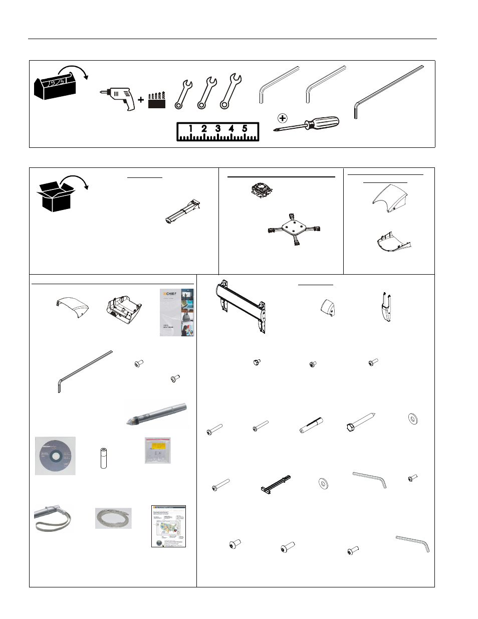 Tools required for installation parts | CHIEF WM2 Series User Manual | Page 6 / 28