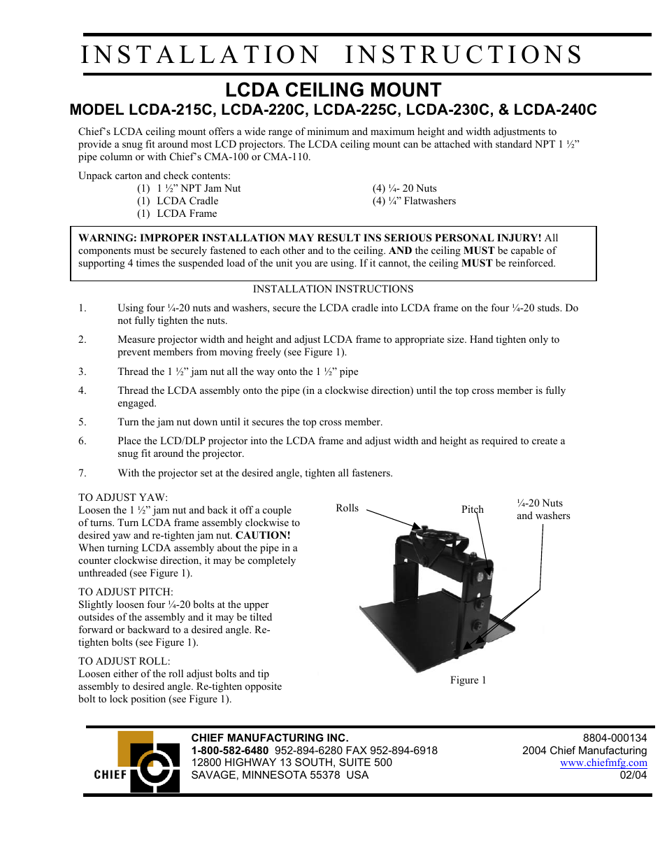 CHIEF LCDA Series User Manual | 1 page