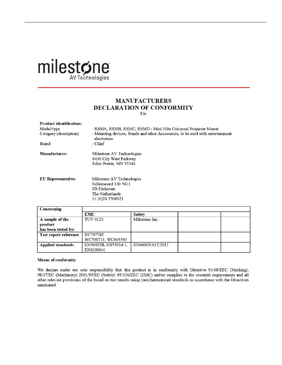 CHIEF RSMx Series User Manual | Page 15 / 16