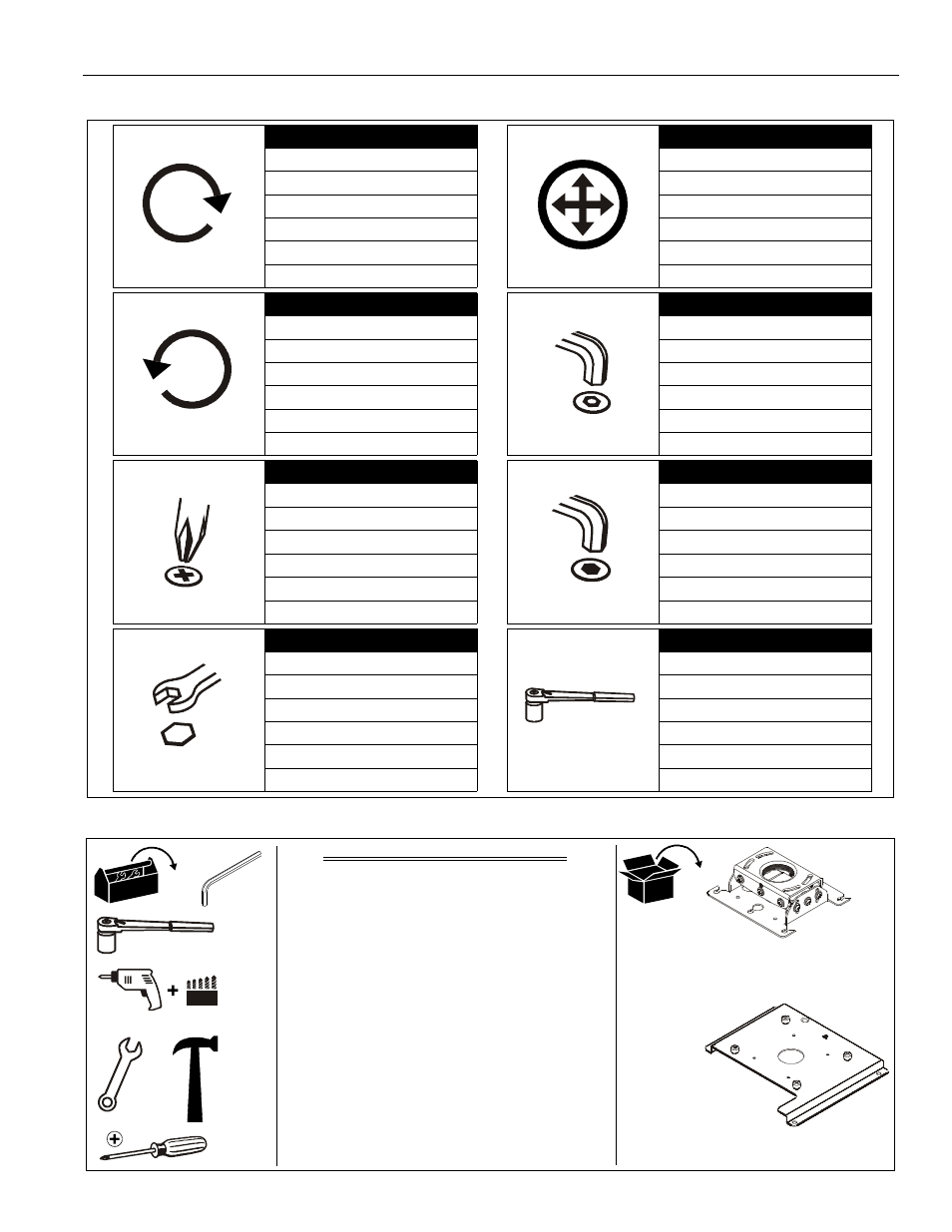 Legend tools required for installation / parts | CHIEF RPA Series User Manual | Page 3 / 8