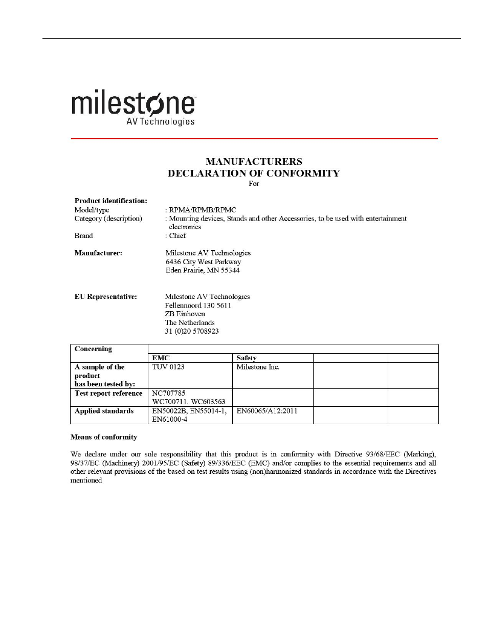 CHIEF RPMx Series User Manual | Page 11 / 12