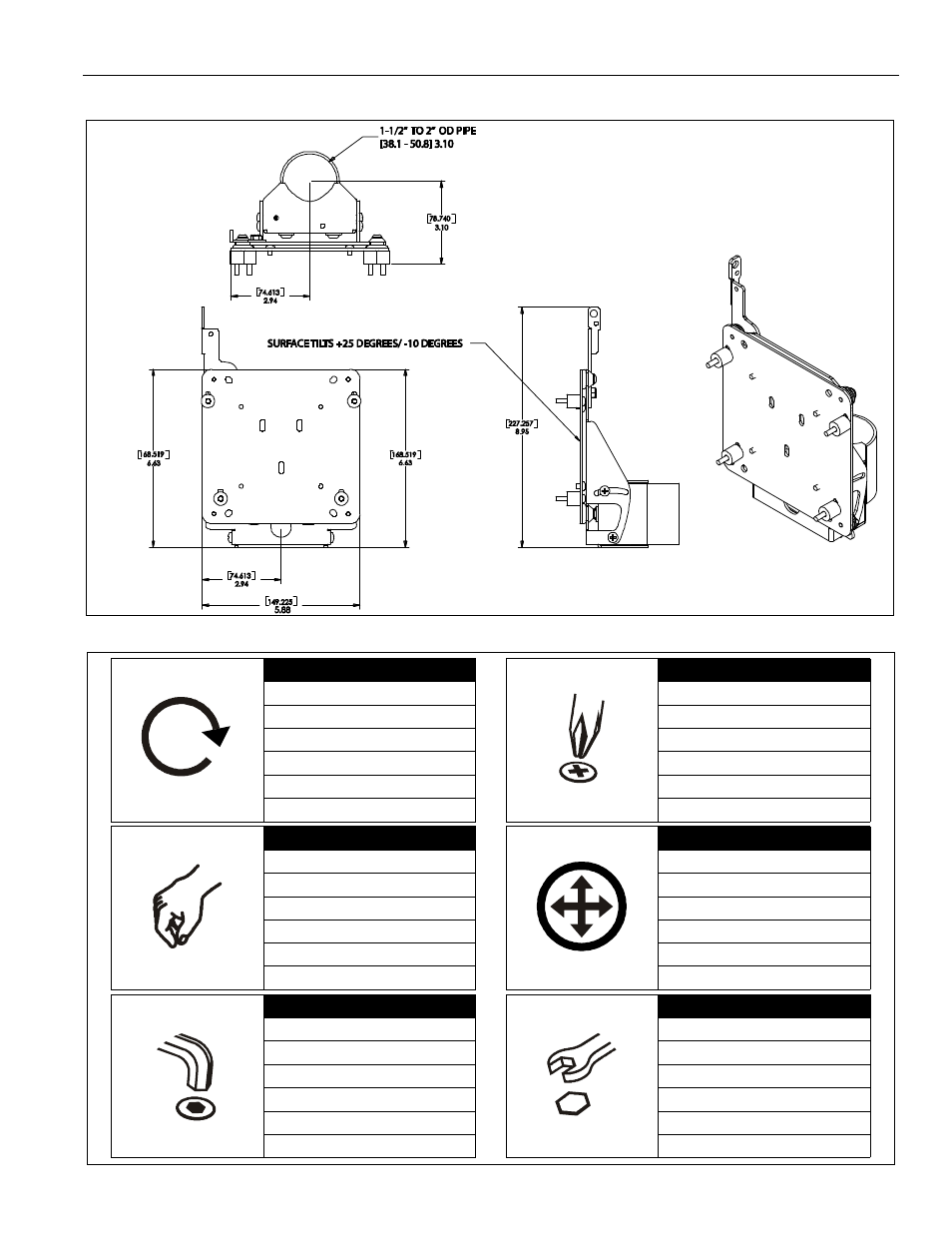 Dimensions legend | CHIEF FSP Series User Manual | Page 3 / 8