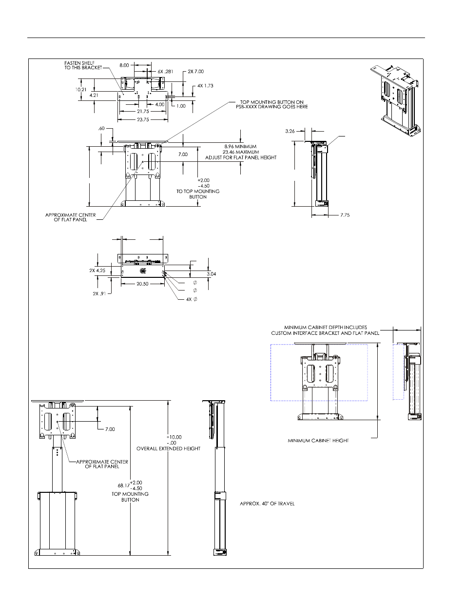 Dimensions, Cm2l40 installation instructions 4 | CHIEF CM2L40 User Manual | Page 4 / 76