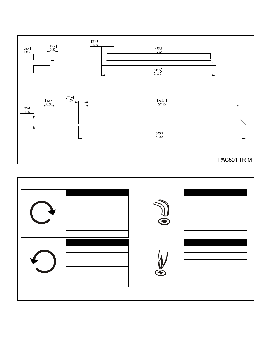 Dimensions (cont’d) legend | CHIEF PNRIW Series User Manual | Page 4 / 12