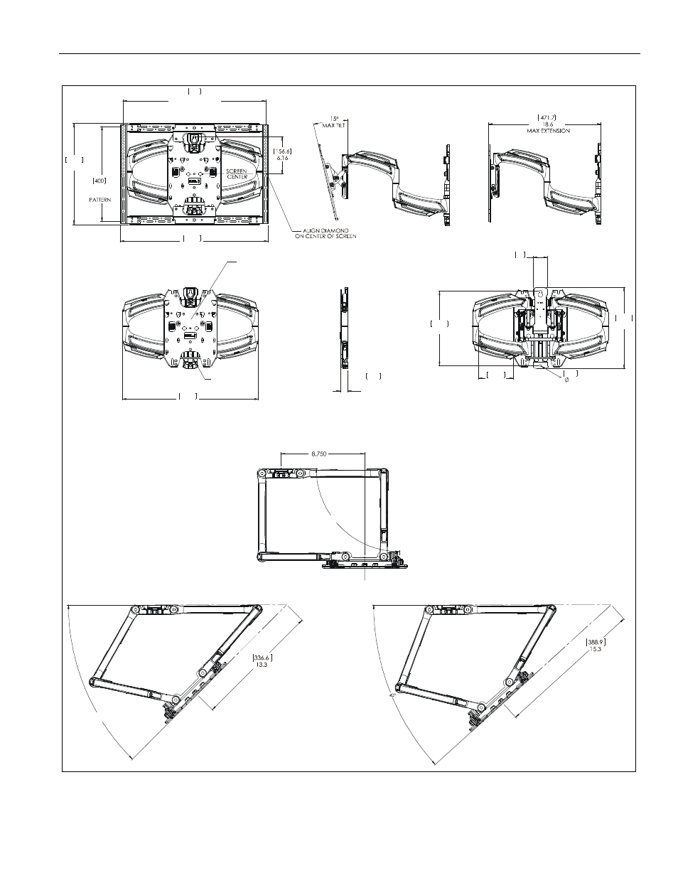 Dimensions, Ts318su, Dimensions: [millimeters] inches | CHIEF TS318TU User Manual | Page 3 / 20
