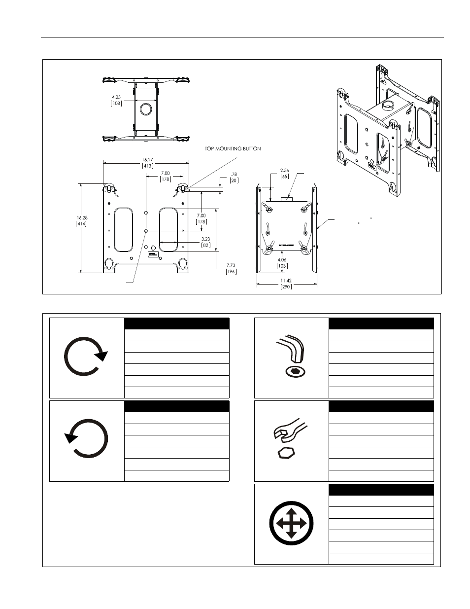 Dimensions legend | CHIEF PDC Series User Manual | Page 3 / 8