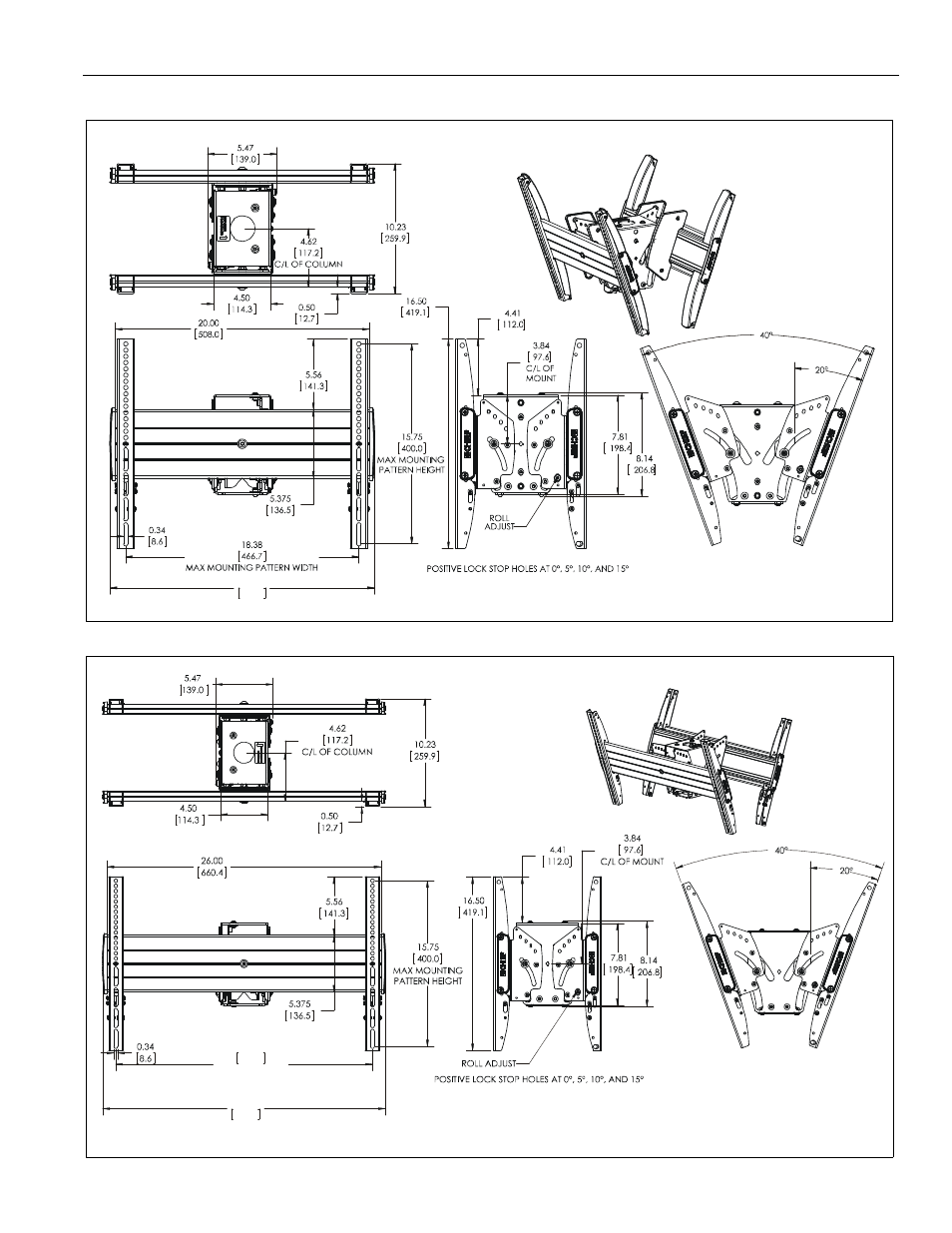 Dimensions, Mcb1u, Lcb1u | CHIEF LCB1U User Manual | Page 3 / 12