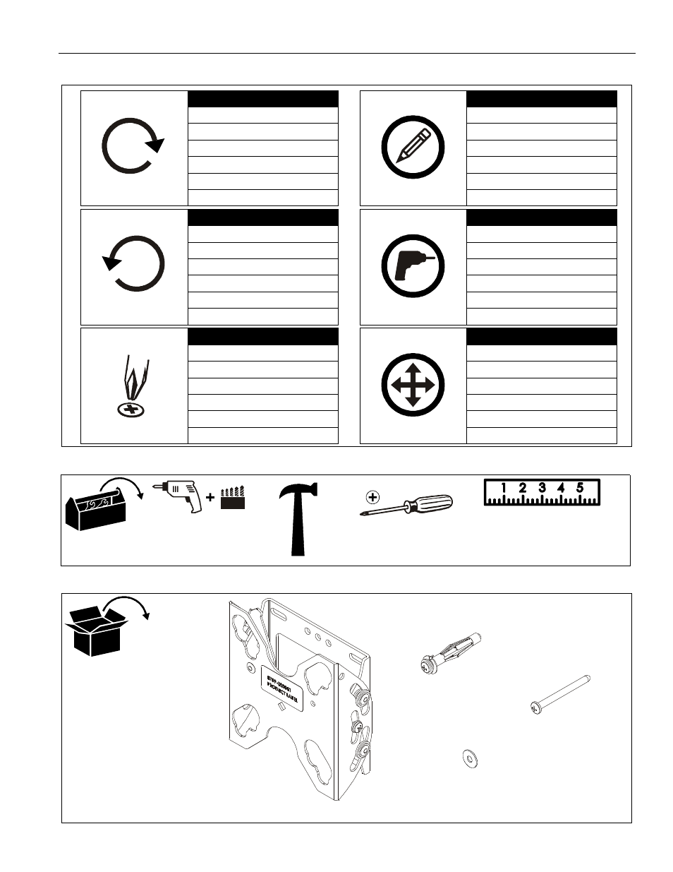 Legend tools required for installation parts | CHIEF FTR Series User Manual | Page 3 / 8