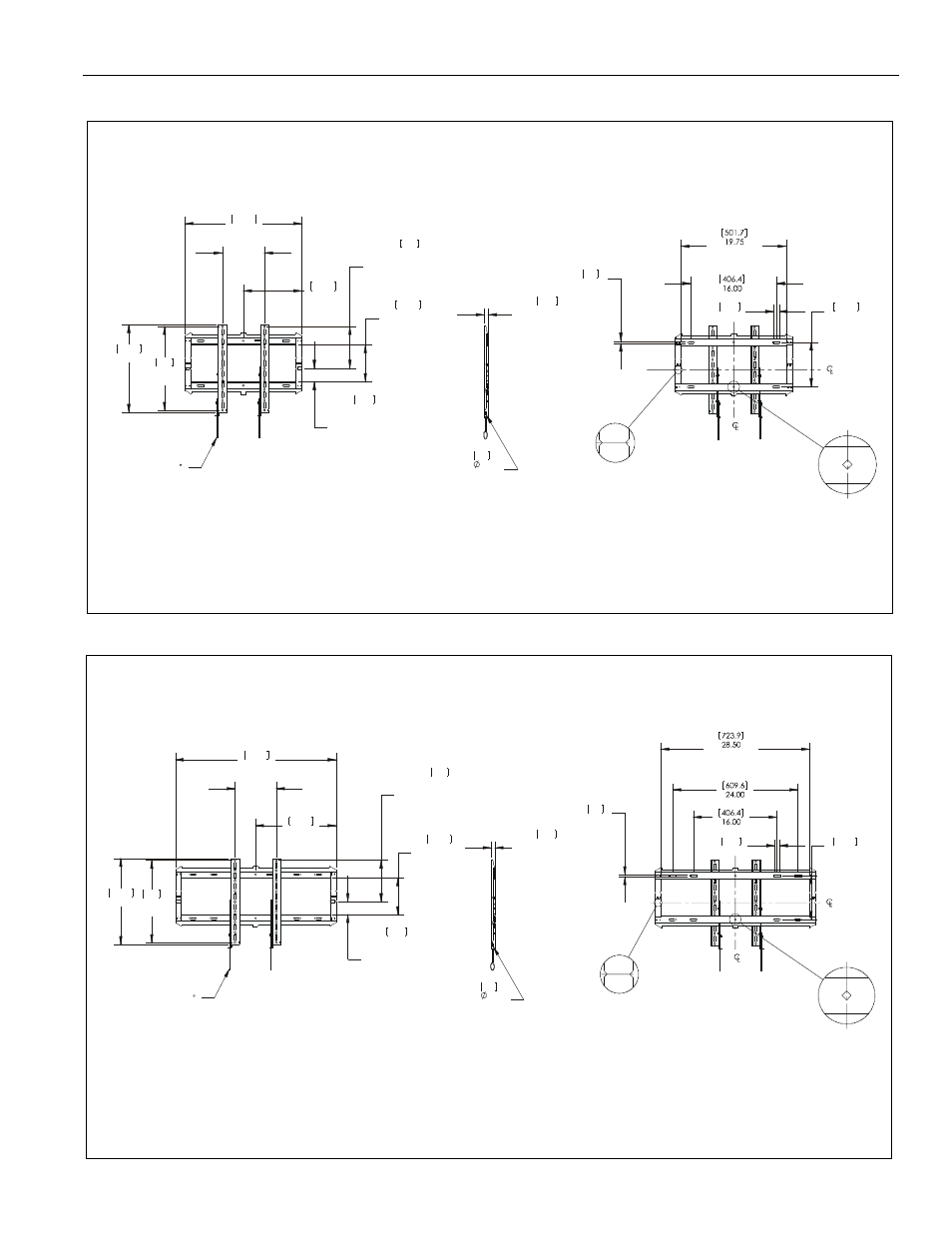 Dimensions - rmf2 dimensions - rlf2, Installation instructions rmf2/rlf2/rxf2 3 | CHIEF RXF2 User Manual | Page 3 / 12