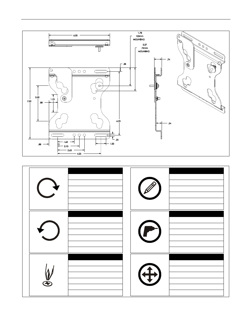 Dimensions legend | CHIEF FSRV_FSR4100 User Manual | Page 3 / 8